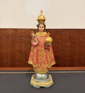 Antike Holzstatue Jesuskind von Wien polychrom bemalt